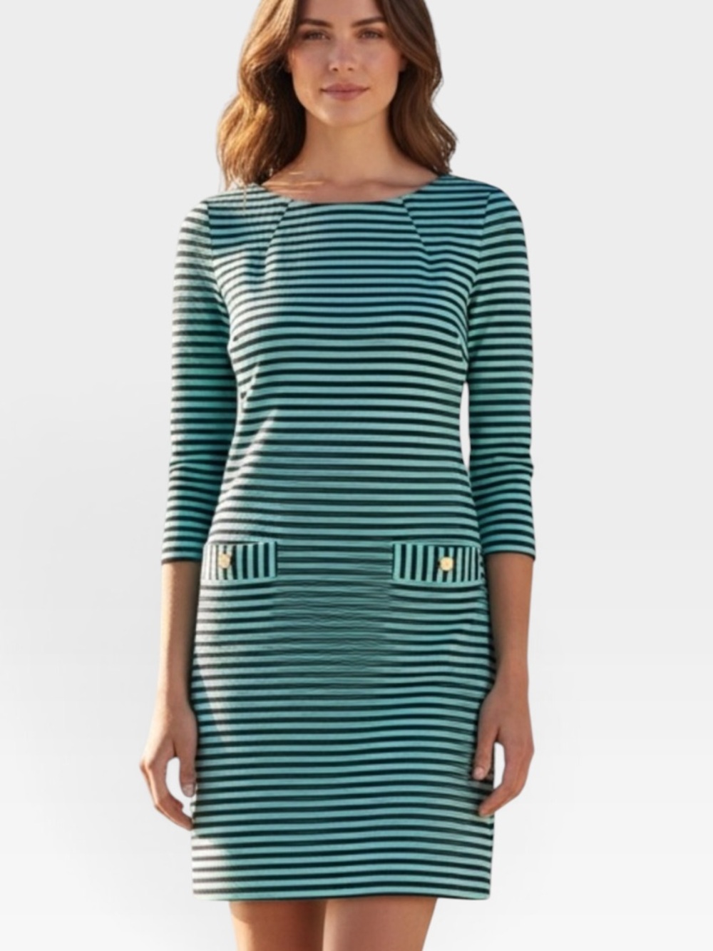 BOGO! Lilly Pulitzer Charlene Striped Shift Dress Ottoman Green Navy Large